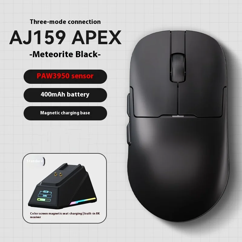 

AJAZZ AJ159 APEX Wireless Mouse PAW3950 Sensor 2.4G/BT/USB-C Optical Gaming Mouse 56g Lightweight With 8K Magnetic Charging Base