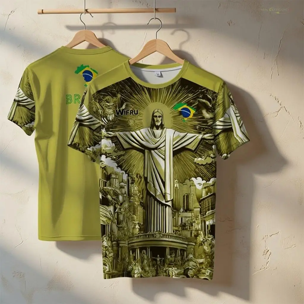 

Brazil Jesus Print Soccer Jersey 2026 Summer New Football Training Top Adult And Children's Outdoor Breathable Quick-Drying Tee
