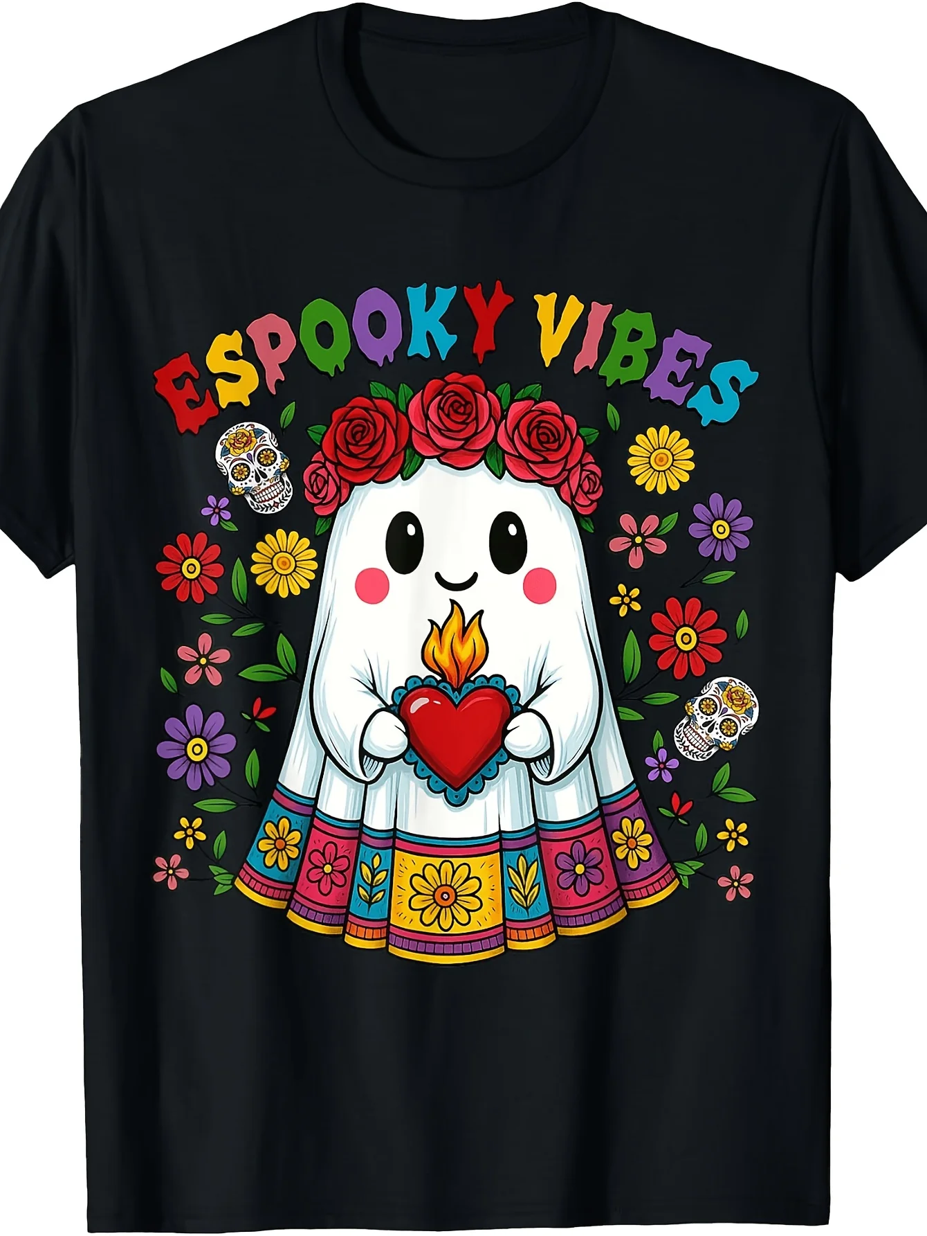 Spooky Vibes Halloween Mexican Concha Ghost Day of The Dead T-Shirt