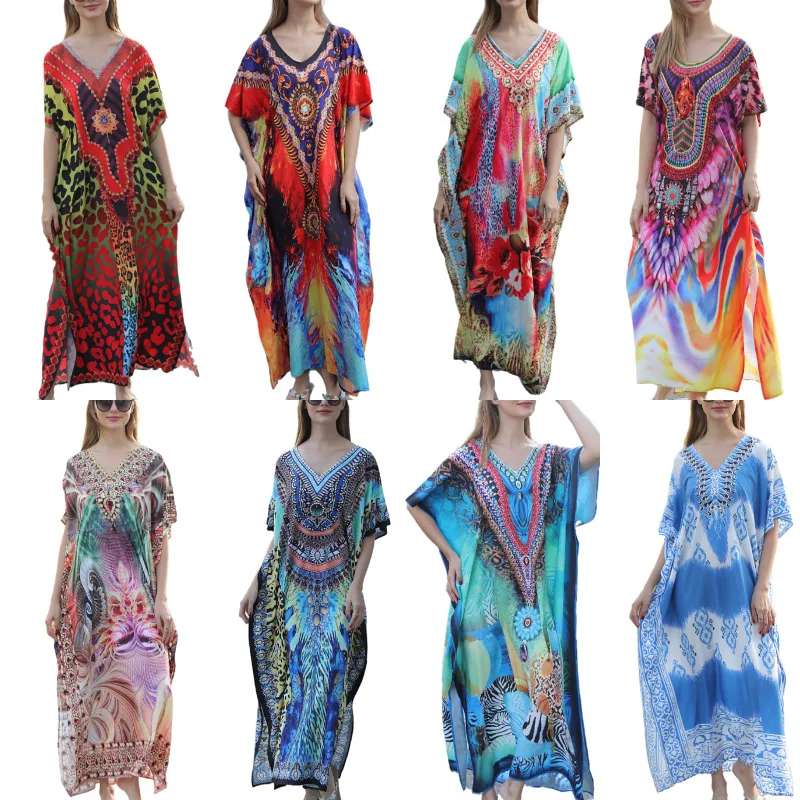 ヨーロッパとアメリカのビーチ速乾プリント日焼け止めルーズバケーションローブビキニ水着カバーアップ