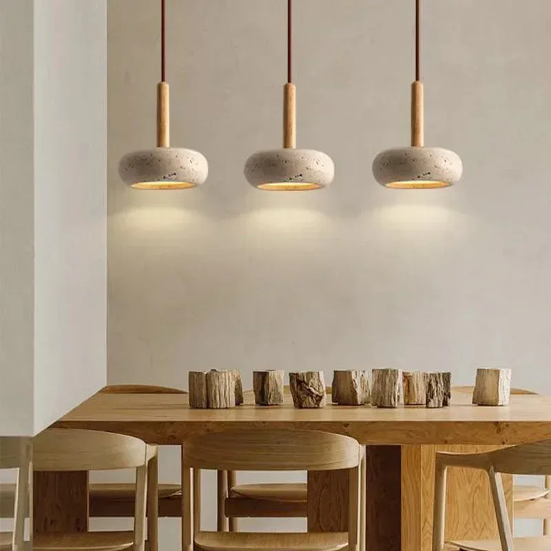 

Stone Pendant Lamp Wood Hanging Light for Bedroom Bedside Light Dining Table Small Light Home Decoration