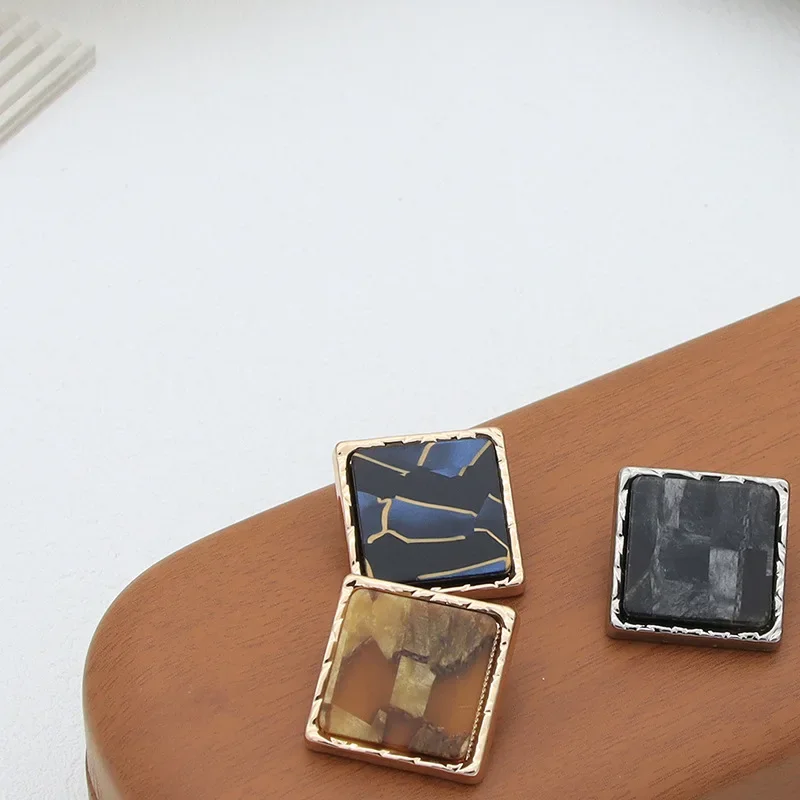 Fashionable Metal Shank Buttons High Quality Square Zinc Alloy Beautiful Stone Pattern Buttons Clothes Accessories