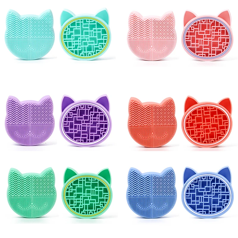 Creative Cosmetic Brush Cleaning Storage Box Silicone Kitty Makeup Brush Drying Brush Holder Cartoon Beauty Rack Scrubbing Pad