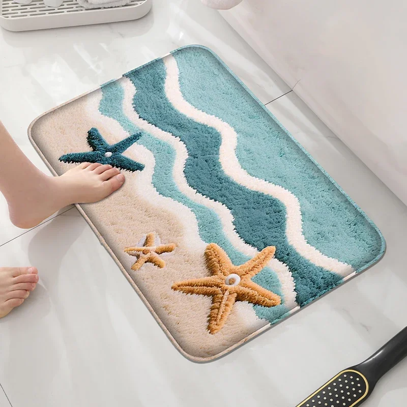 Crab patterned bathroom floor mat, washbasin, absorbent foot mat, shower room, small carpet, door mat, machine washable