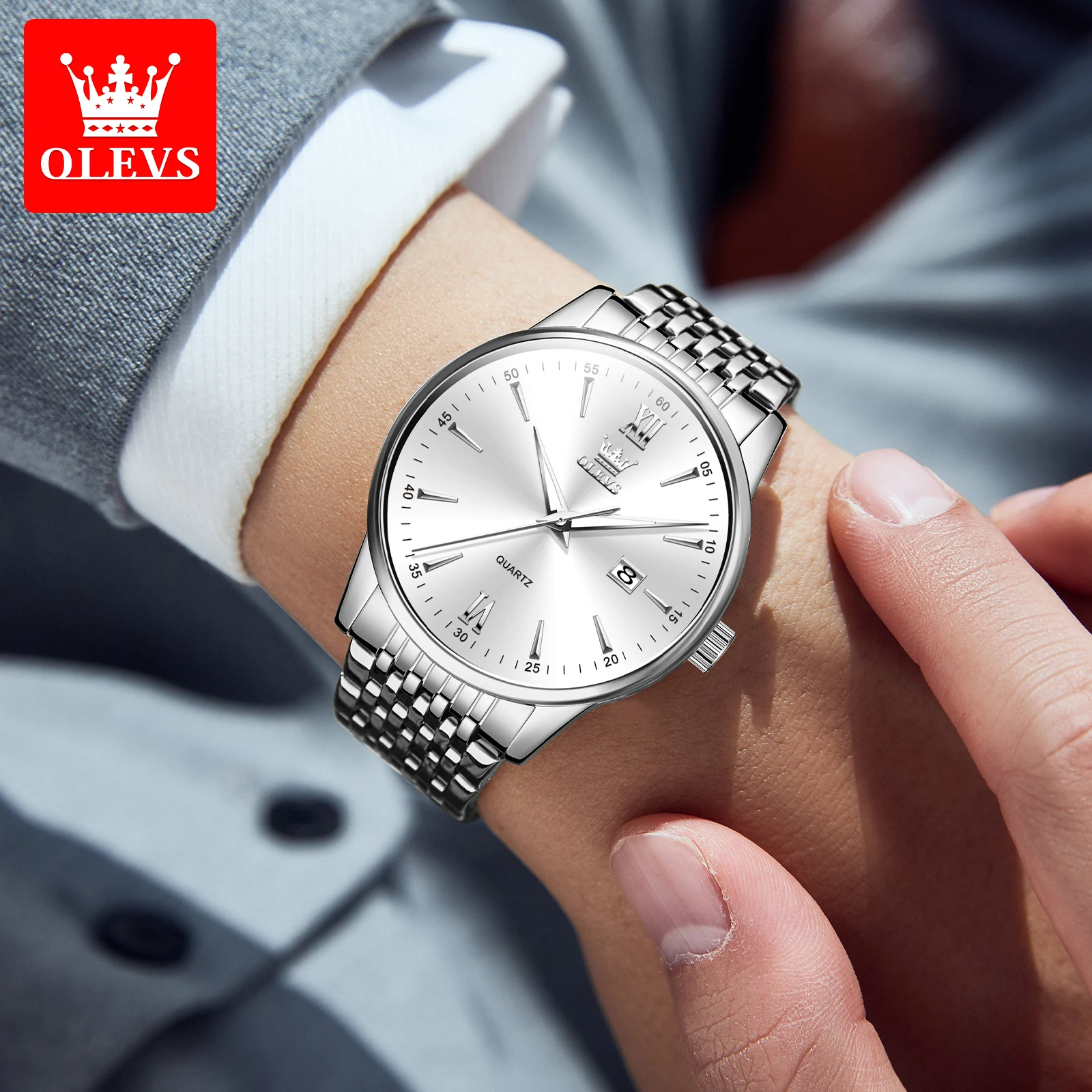 OLEVS Best Selling Original Stainless Steel Waterproof Watch for Men Luminous Calendar Business Luxury Fashion Quartz Men Watch