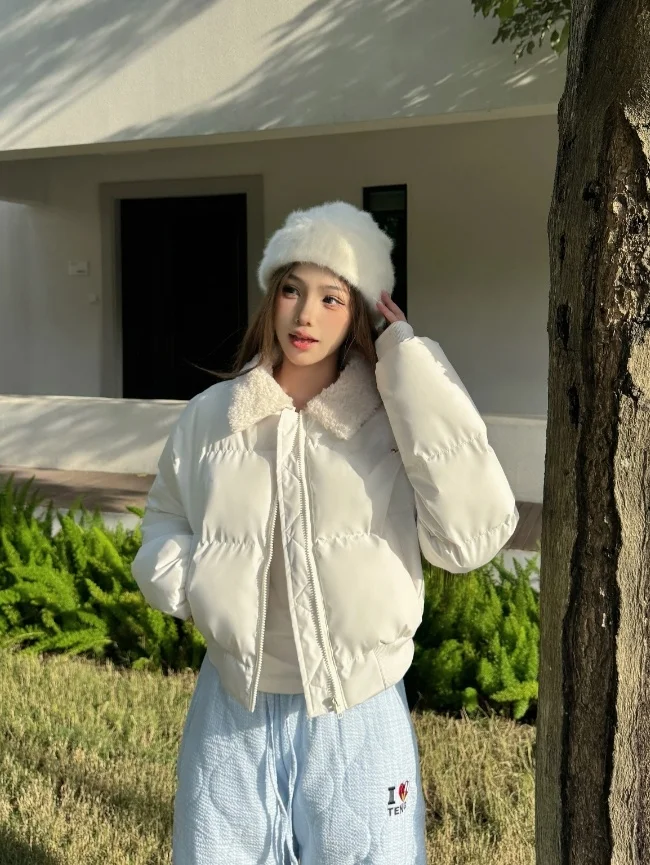 

Корейская женская зимняя куртка-пуховик из хлопка, теплая, на молнии, для невысоких женщин