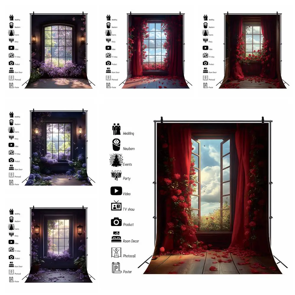 

Wedding Photography Backdrop Flowers Window Bride Art Portrait Kids Birthday Photocall Background Photostudio Photoshoot Props