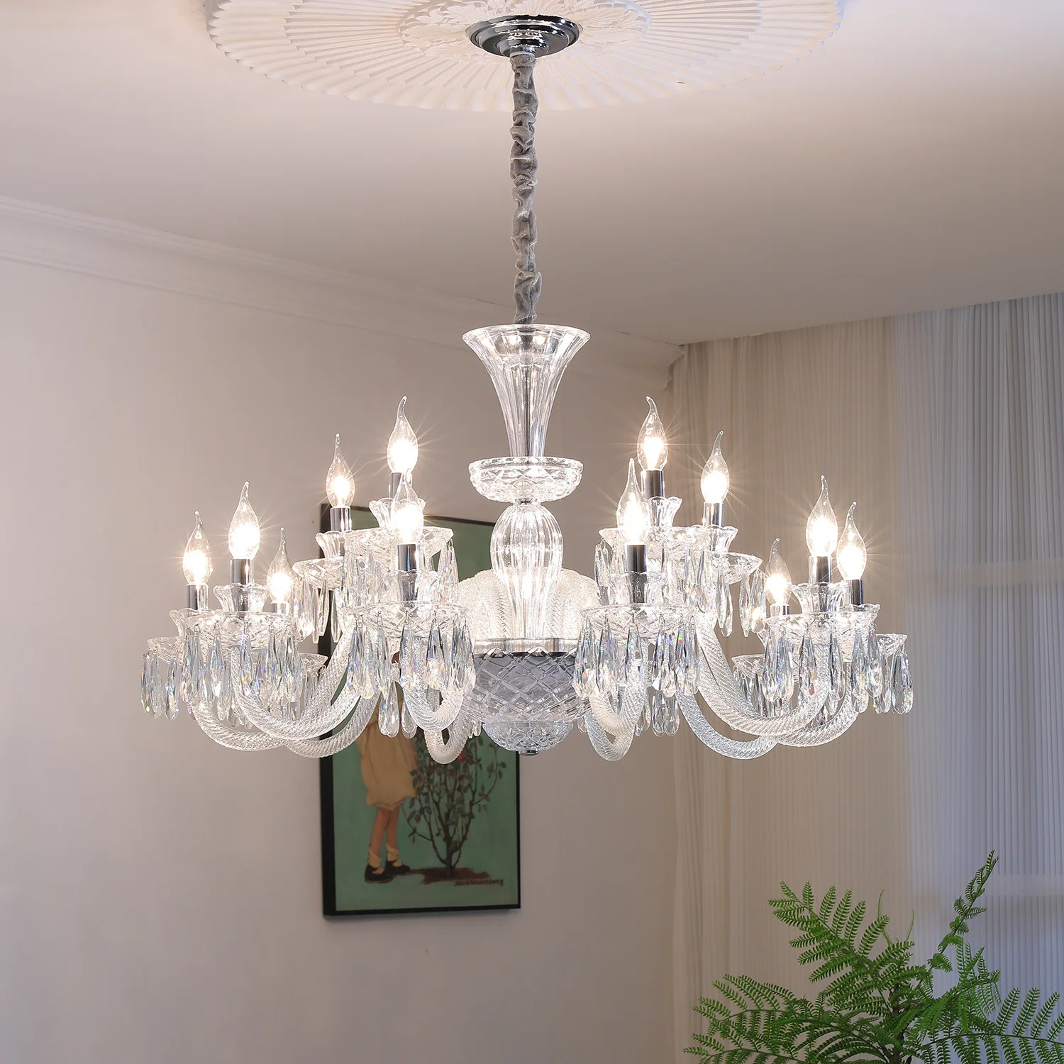 

light luxury crystal chandelier wholesale medieval style living room main lamp dining room lamp atmospheric villa pink Zh