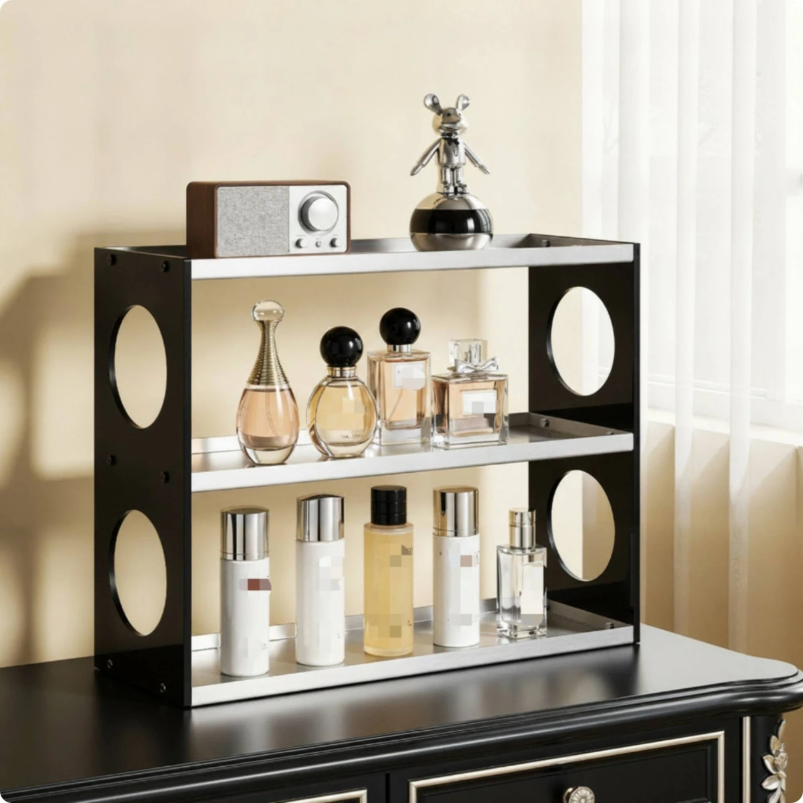 Tabletop Organizer with Acrylic Shelves Stainless Steel 3-Tier Storage Rack Desk Shelf Versatile Long-Lasting for Dressing Table