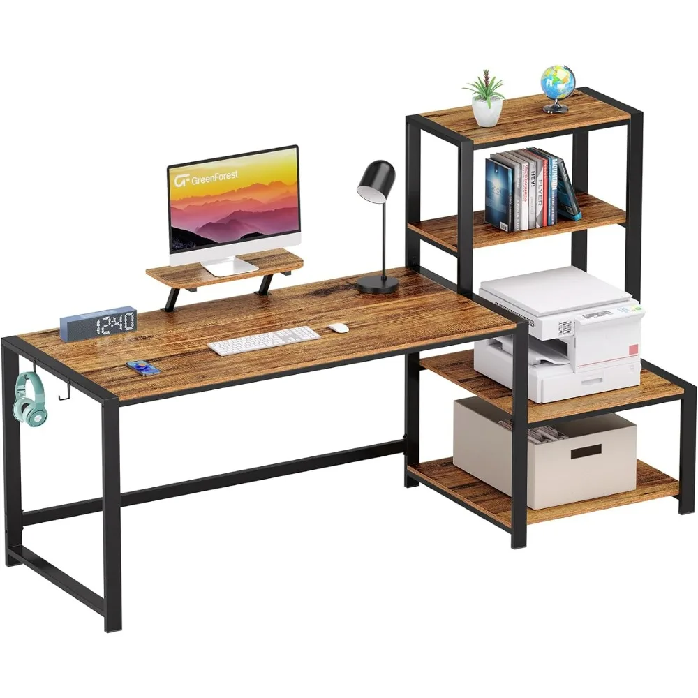 Computer Desk 68.8 inch with Storage Printer Shelf Reversible Home Office Desk Large Study Writing Table with Movable Monitor