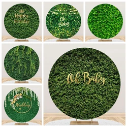 Green Grass Wall Round Backdrop Cover Greenery Leaves Circle Photography Background Oh Baby Shower Wedding Birthday Party Decor