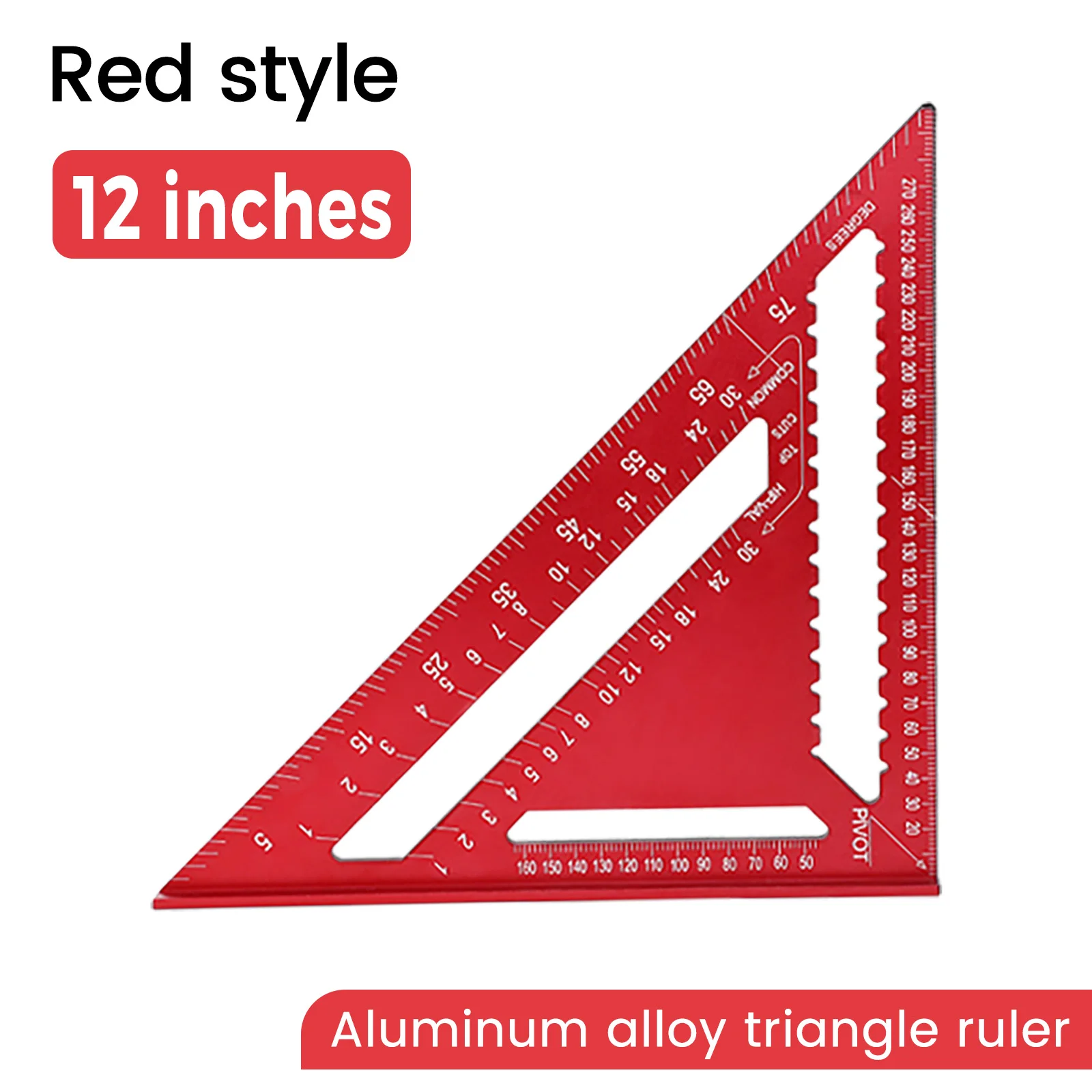 7/12inch Woodworking Measuring Tools Metric Dual Scale  Aluminium Alloy Triangle Ruler Protractor for Woodworking and Carpentry