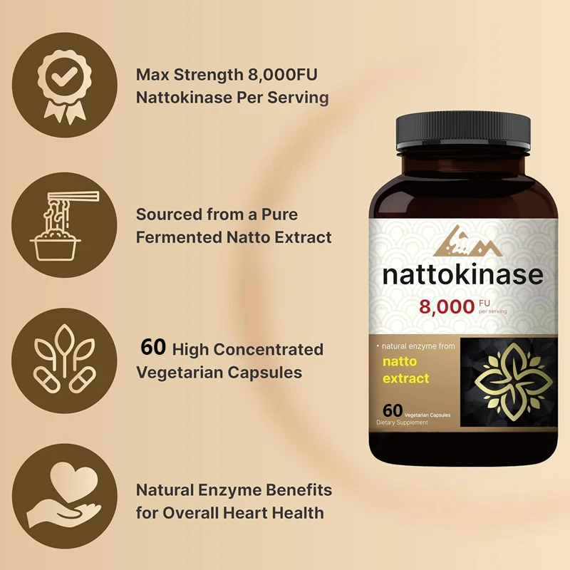 Nattokinase Supplement 8000 FU per serving | Maximum Strength Enzyme and Heart Health Support - Non GMO