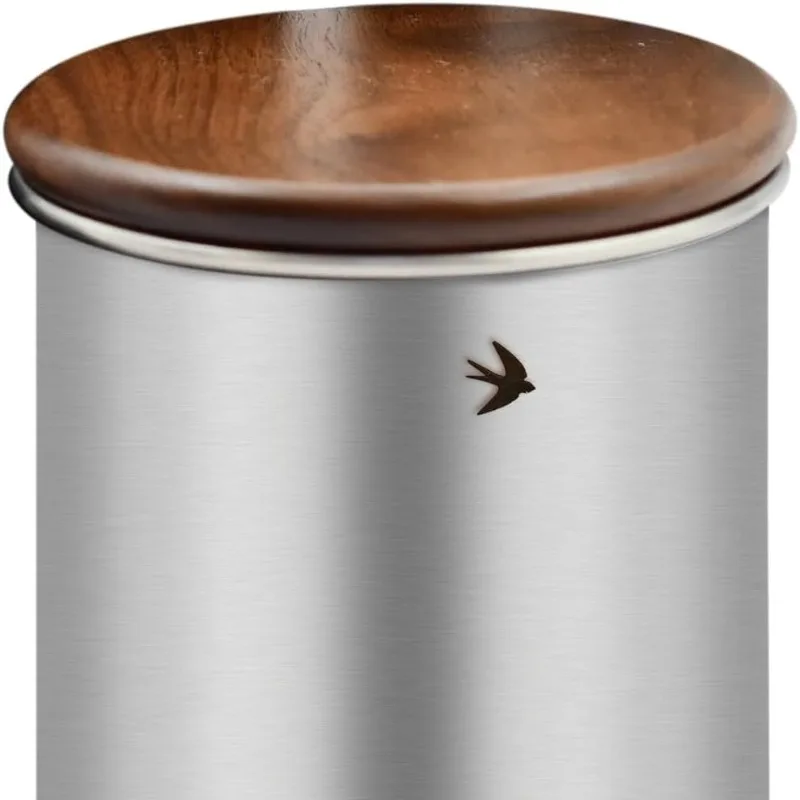 

Food Storage Jar Canister with Walnut Wood Lid Elegant Design Stainless Steel Tea Coffee Sugar Spice Nuts Seasonings Storage