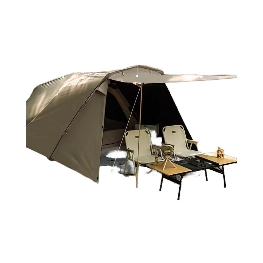 Outdoor Camping Overnight Rainproof Black Coated Sun Protection Thickened Folding Fiberglass Four-season One Bedroom 2 Hall Tent
