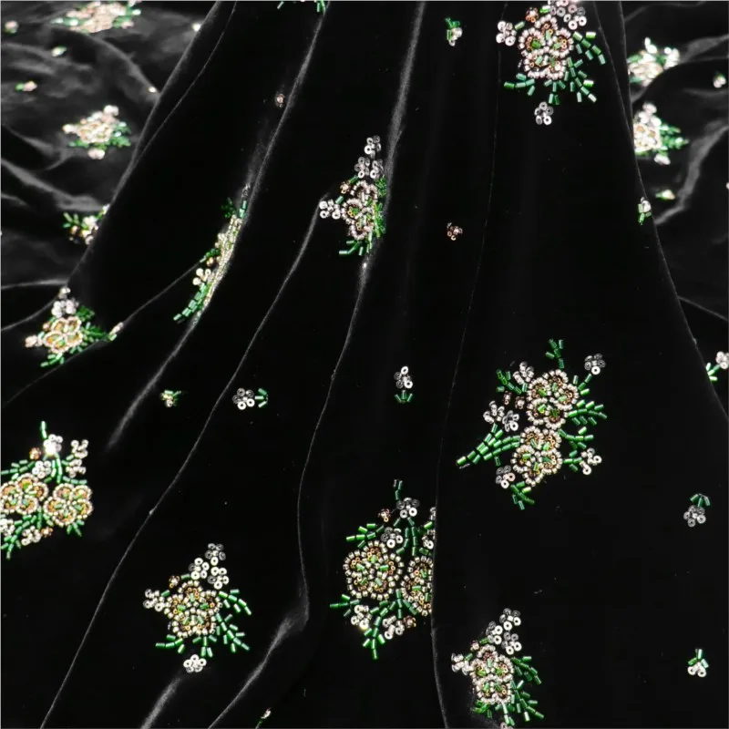 

Three-dimensional flower silk bead tube embroidery Qiao velvet wedding dress performance women's fabric