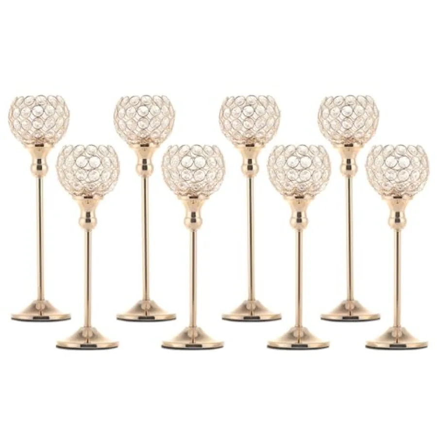 

Pack of 8pcs Candle Holders for Pillar Candles, Gold Candle Holders Bulk Wedding Centerpieces Metal Crystal Candlestick Holders