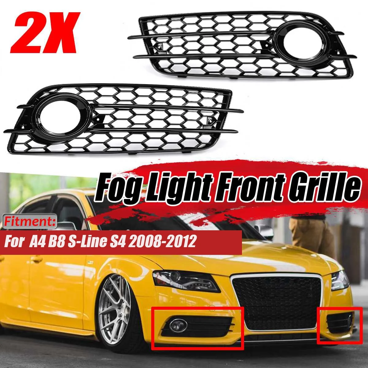 Car Front Bumper Fog Light Mesh Grille Cover for Audi A4 B8 S-Line S4 2008-2012 Fog Lamp Honeycomb Grille Covers