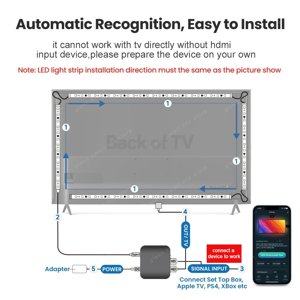 Imagem -06 - Iluminação Ambiente Inteligente Retroiluminação de tv Dispositivo Hdmi 2.0 Sync Box Luzes Led Strip Alexa Google Assistente Controle de Voz