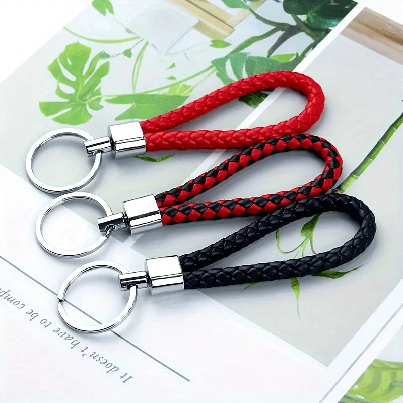 1pcs PU Leather Braided Keychain Pendant - Handmade Durable Wallet Accessory, Fashionable Car Key Ring