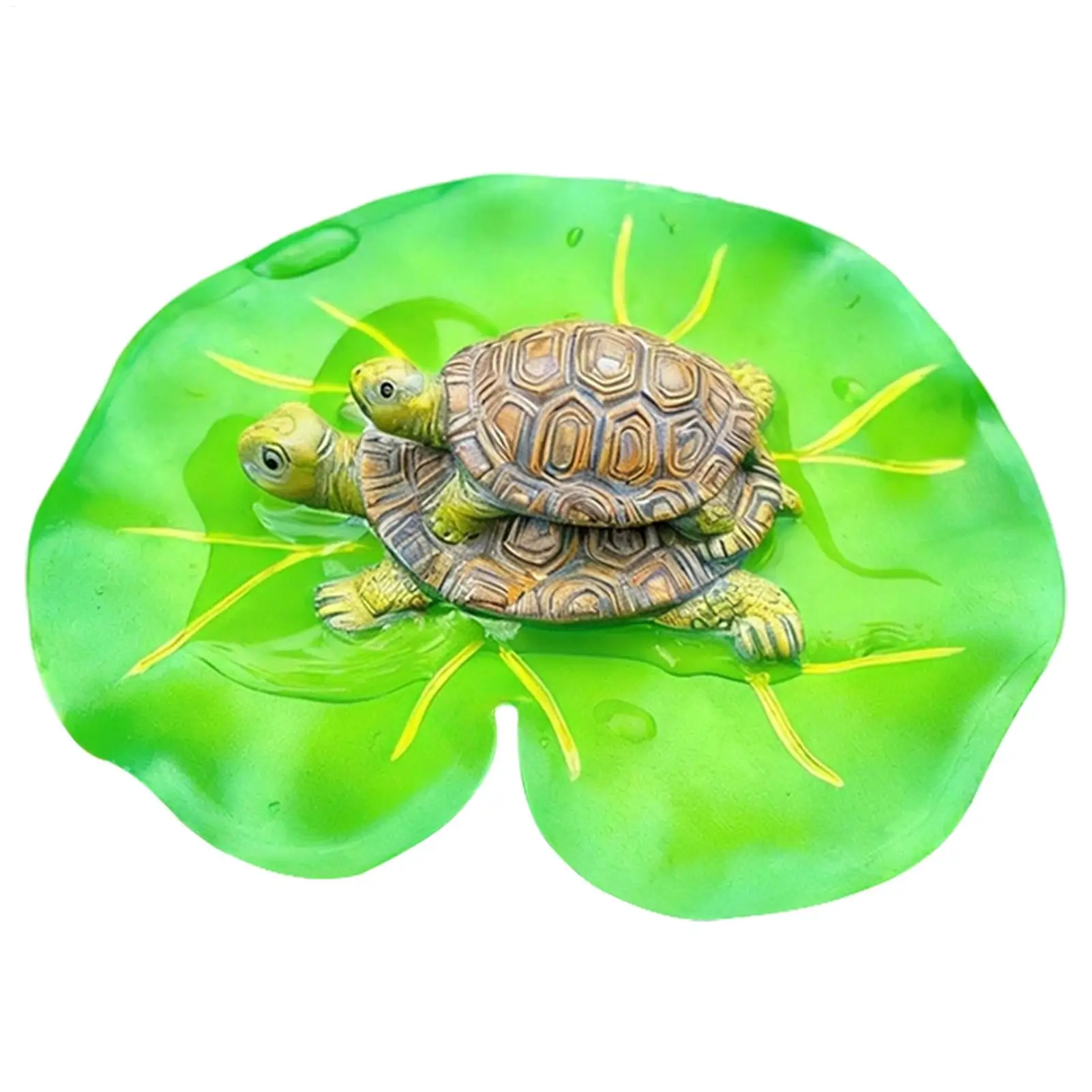 Turtle Statue 2 Pack Resin Weatherproof Ornament Floating Lotus Leaf Garden Pond Decor Animal Figurine for Outdoor Yard Patio
