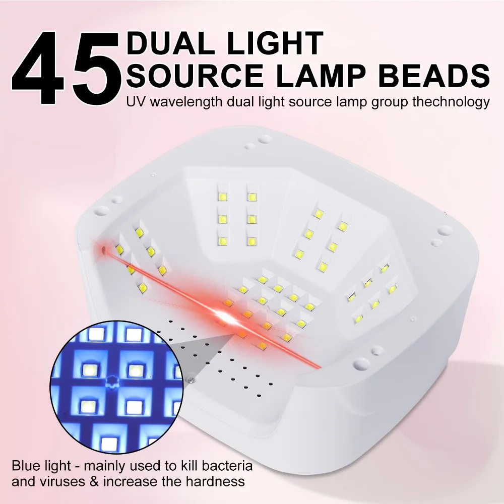Lampe à ongles professionnelle à 45 led, sèche-vernis à ongles Gel rapide, Rechargeable, 4 minuteries, lumière UV puissante, équipement de Salon de manucure