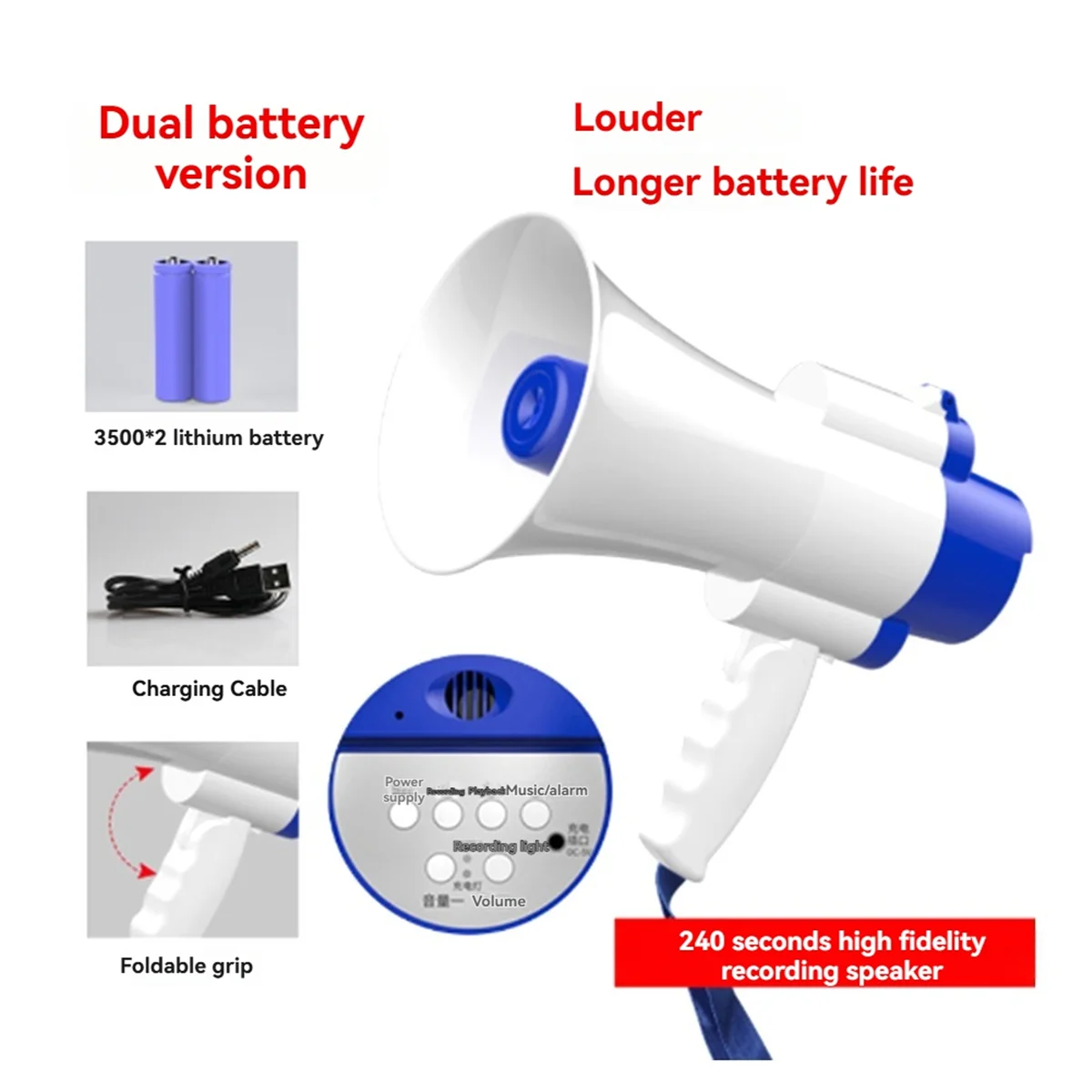 A07I Portable Rechargeable Amplifier with Recording Feature, Handheld Bullhorn Ideal for Broadcasting and Stall Announcements