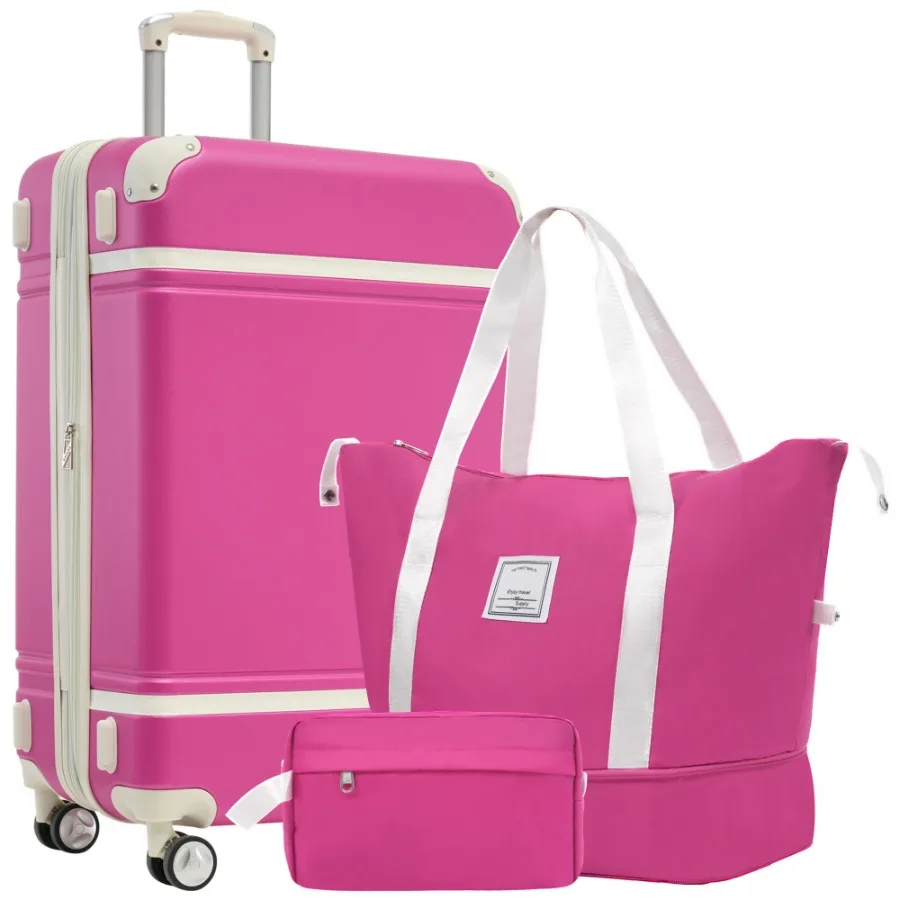 

Hardshell luggage sets for travel, polycarbonate, pink, lightweight with double spinner wheels and TSA lock