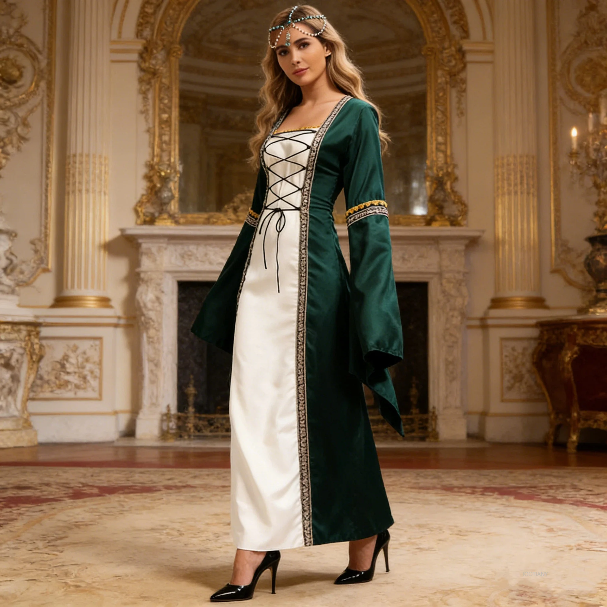 

2026 Halloween Women European Medieval Court Fancy Vampire Cosplay Costume Carnival Vintage Strapless Long Sleeve Elegant Dress