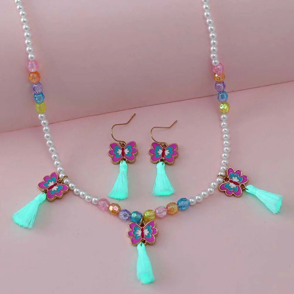 

Butterfly Earring Necklace Set Butterflies Tassel Earrings for Kids Luminous and Girl Child