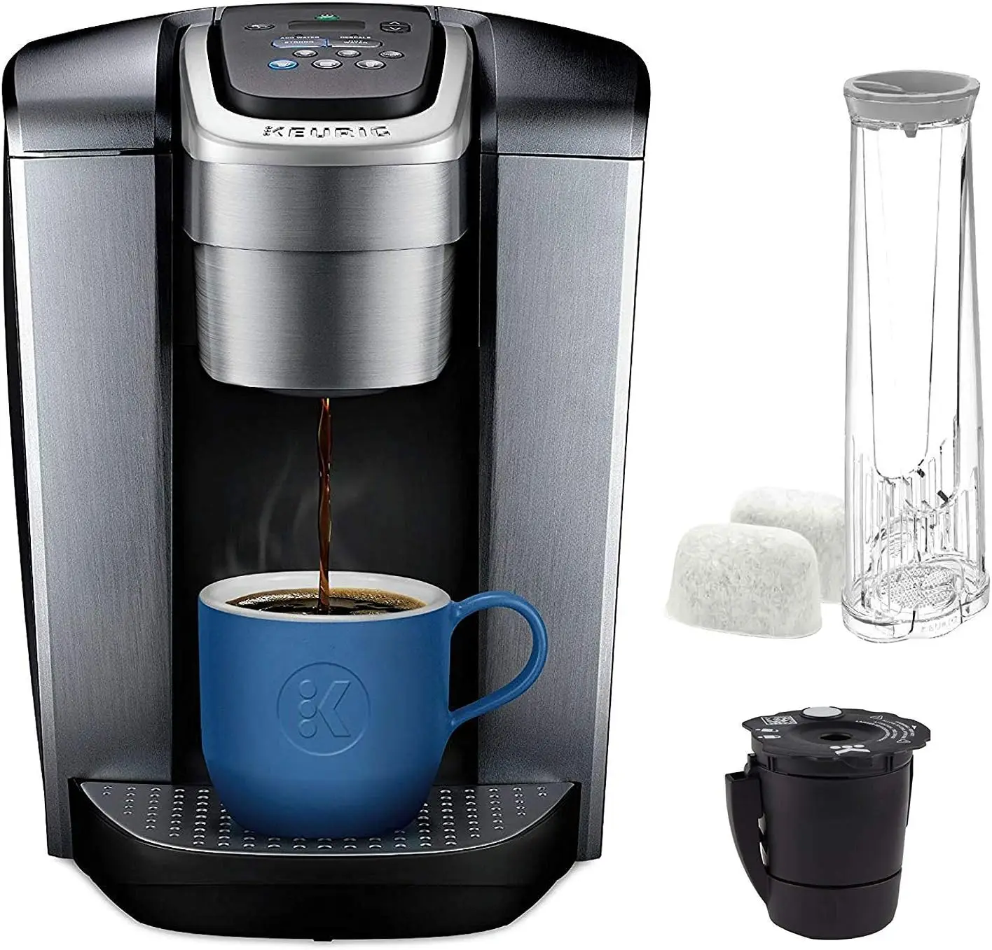 

C K-Elite Maker, Single Serve K-Cup Pod Brewer, with Iced Coffee Capability, Extra Included, 75oz, Brushed Silver Plus Filter Bu