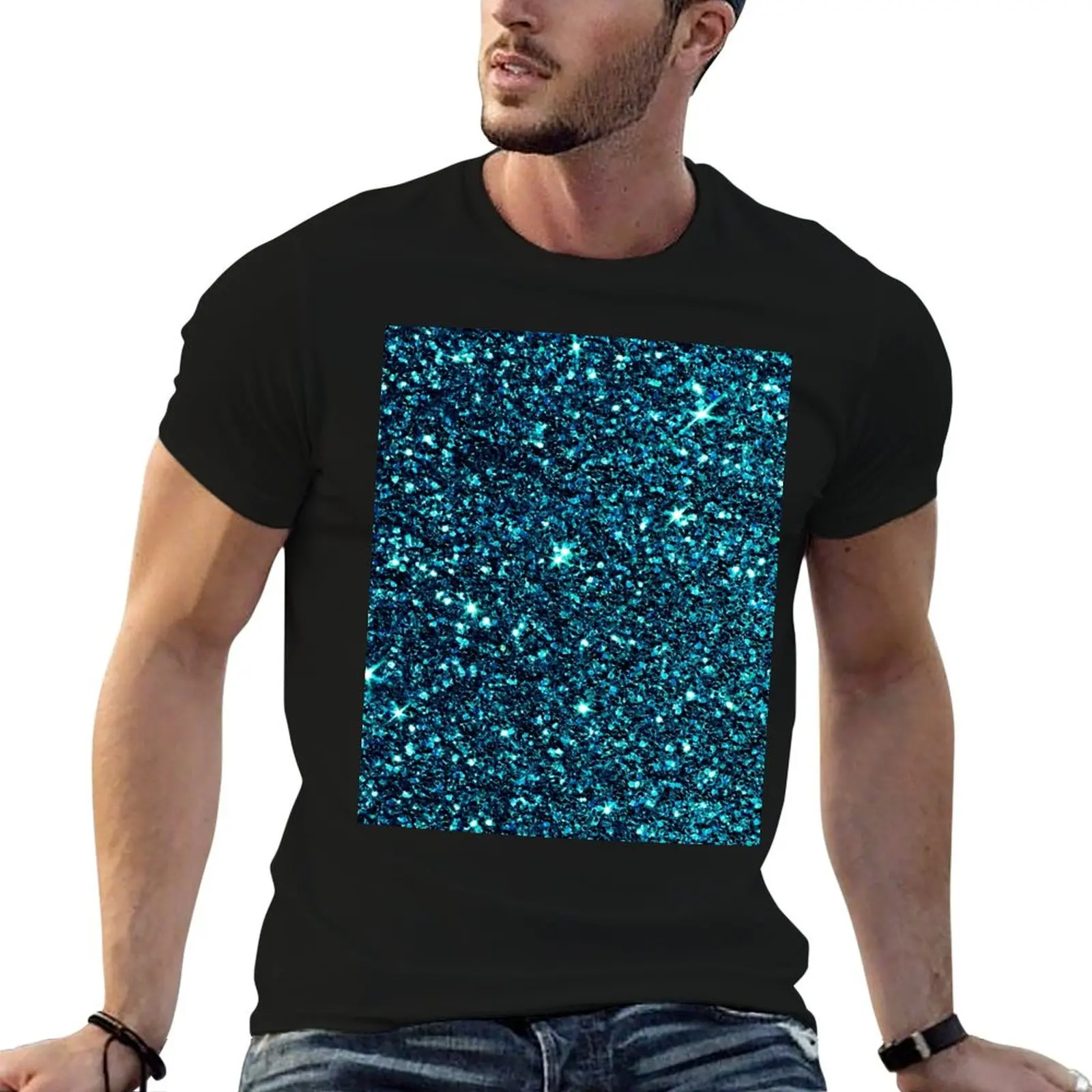 Blue sparkle faux glitter photograph T-Shirt Breathable Gym Short Sleeve T-Shirt