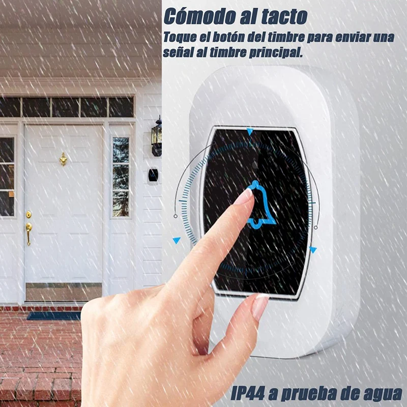 Wireless Doorbell With Plug In Receiver And Button Transmitter + Room Thermometer With Temperature Display US Plug