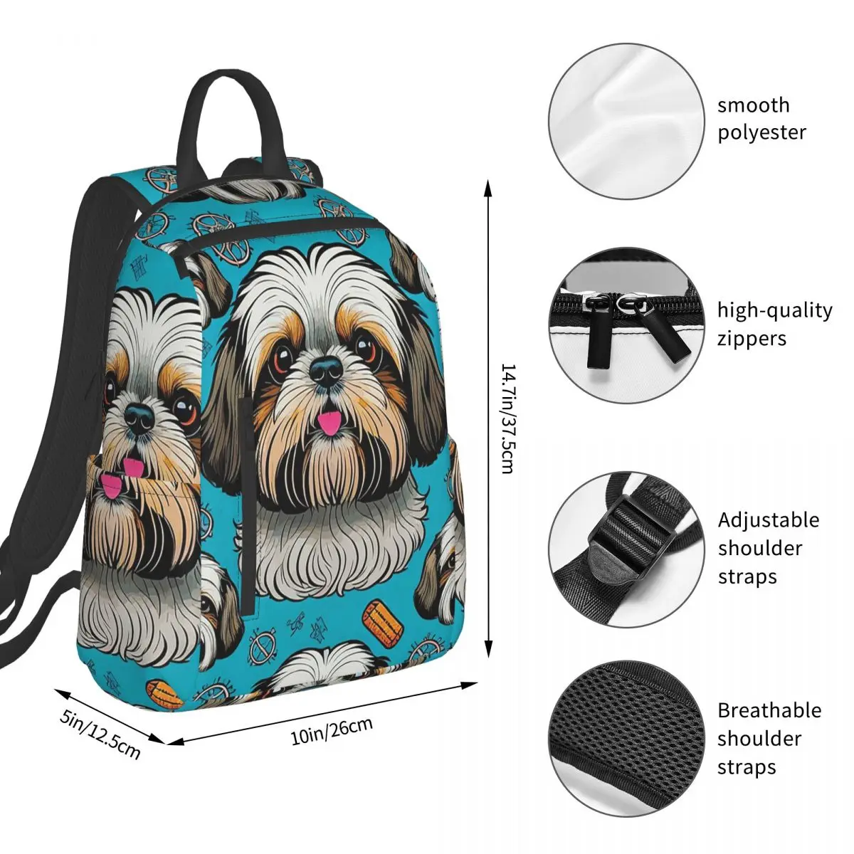 Dog Lover Shih Tzu Crest Backpack Student BookBag Kids School Bag Laptop Shoulder Bags Boys Girls