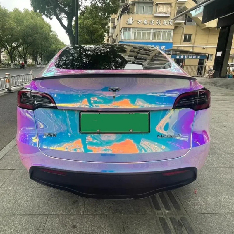 Premium Glossy Holographic Rainbow Chrome White Vinyl Wrap Film Roll DIY Self Adhesive Car Decal Wrapping Foil Air Release view 4