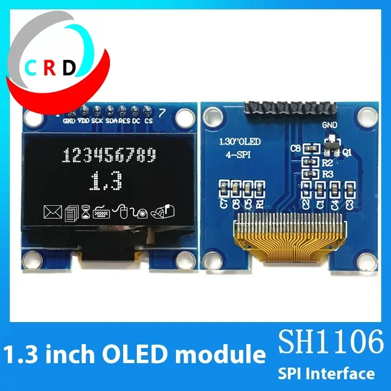 Changruida-Écran OLED LCD 1.3 pouces, petit module à broches, blanc, lumière bleue Raspberry pi