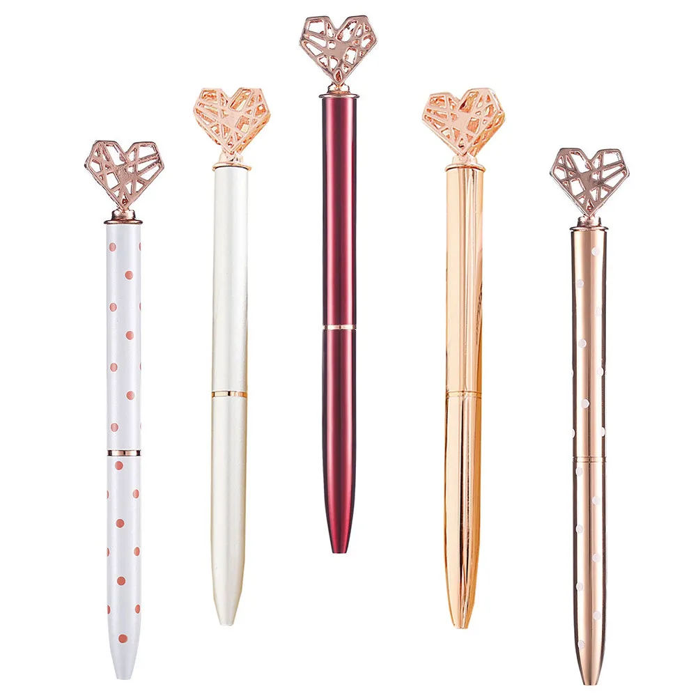 

5Pcs Heart Design Metal Ballpoint Pens Smooth Ink Writing Pen Portable for Students Artists Journaling Sketching