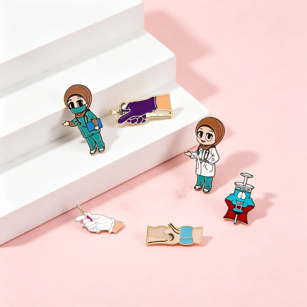 Funny Medical Enamel Pin  Cartoon Doctor Nurse Syringe Stethoscope Pills Badges Cute Emoji Brooches Medical Worker Student Gift