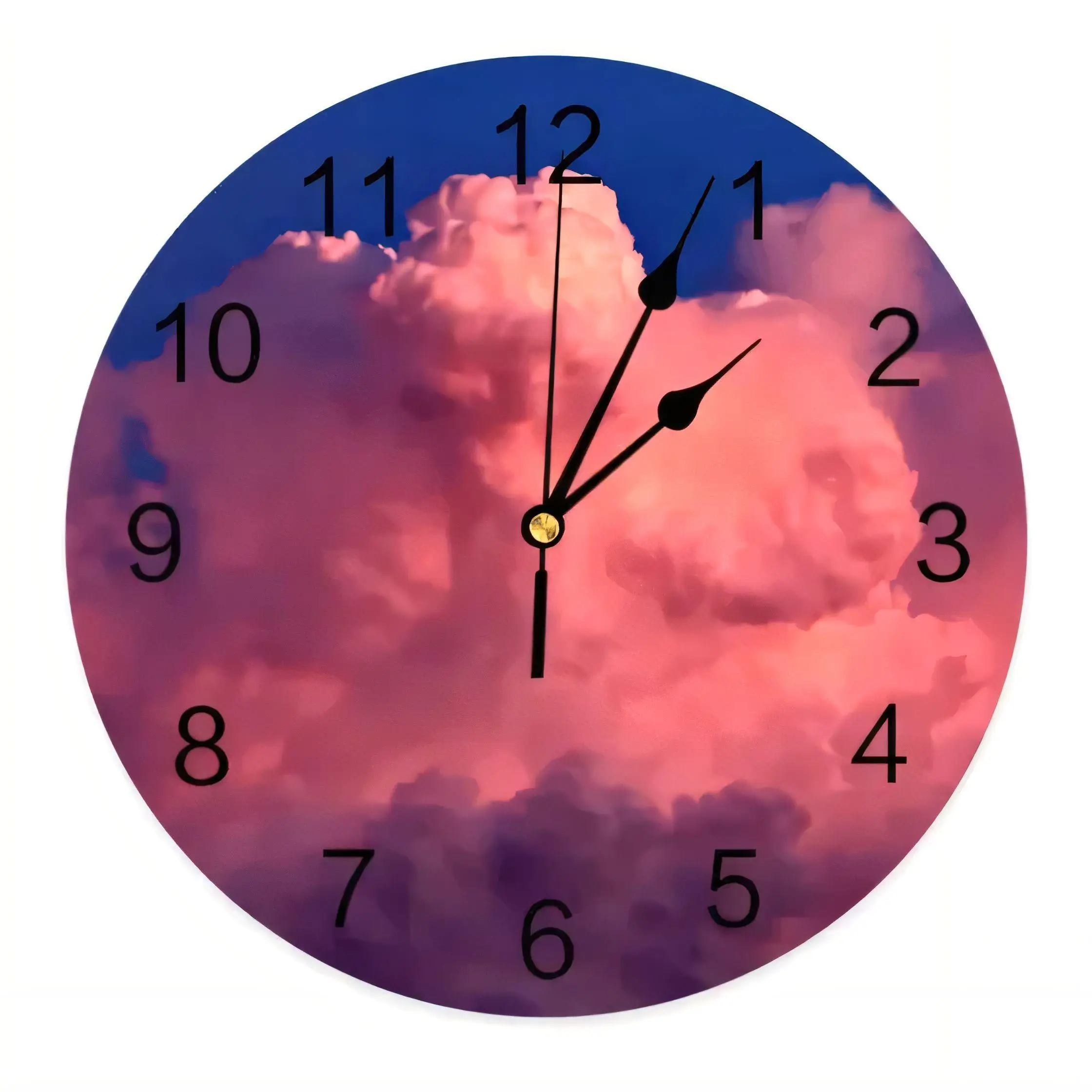 Vintage  Wall Clock Sky Clouds Sunset Pink Purple Art Decor Silent Non Ticking Battery Operated for Living Room