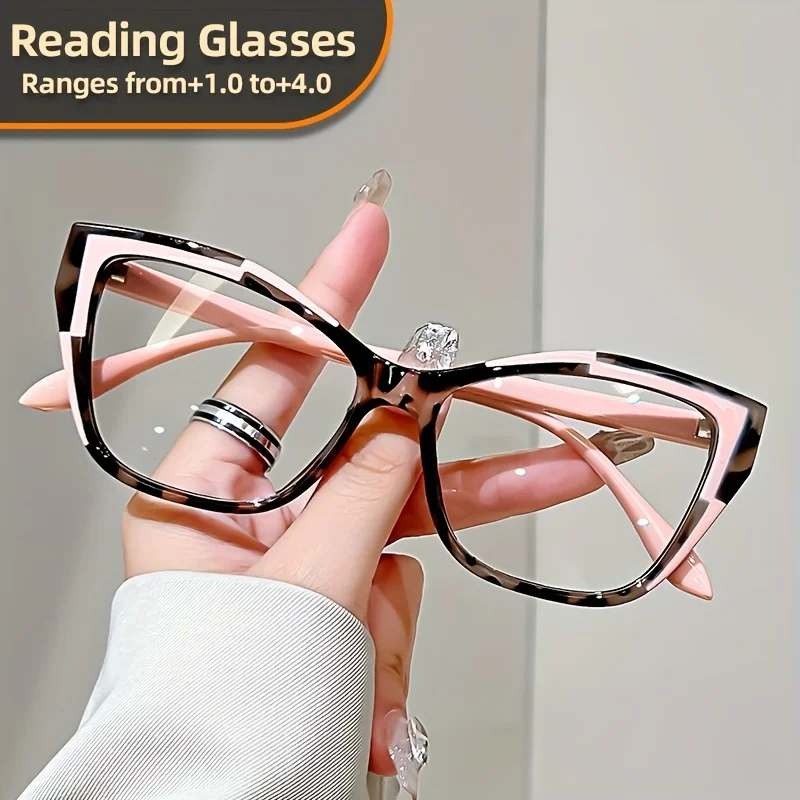 Elegant cat eye reading glasses for women-fashionable color block design, anti-blue light, 1.0 to 4.0 strength