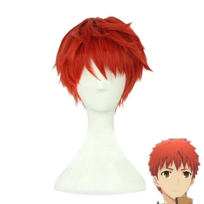 FGO Shirou Emiya شعر مستعار قصير أحمر اللون مقاوم للحرارة + قبعات شعر مستعار؛ 2'd، 5.h؛