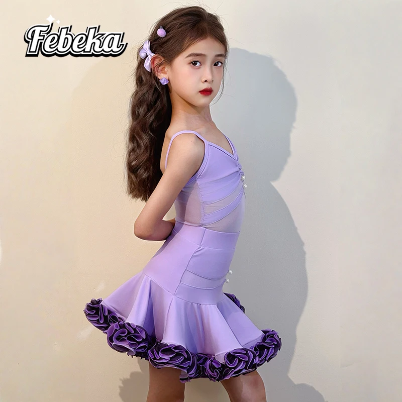 Traje de treinamento de dança latina menina novo traje de desempenho das crianças regulamentos de competição vestido de dança latina