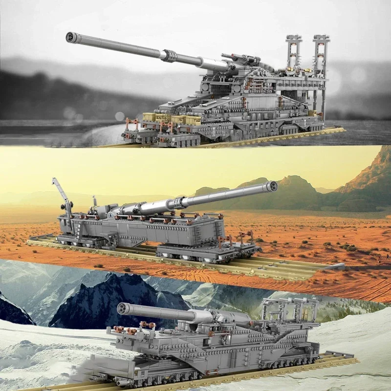 

3846PCS WW2 German Gustav Model Heavy Building Blocks Dora Tank Train Cannon TM3-12 Railway Assemble Bricks Toy Birthday Gifs