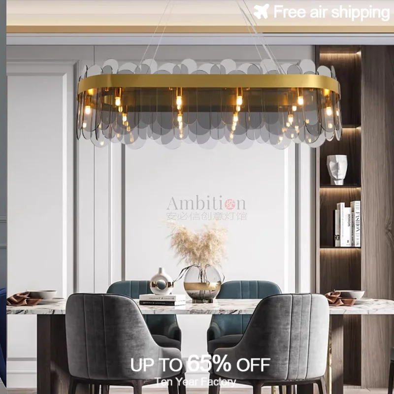 

Nordic Modern Style Smoke Grey Glass Pendant Chandelier Ceiling Light for Dining Room Living Room and Bedroom