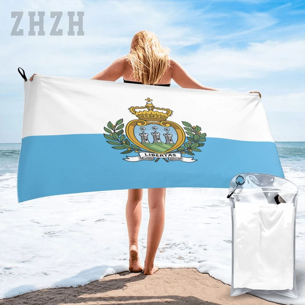 More Design San Marino Flag Emblem Bath Towel Quick dry Microfiber Absorbing Soft Water Breathable Beach Swimming Bathroom