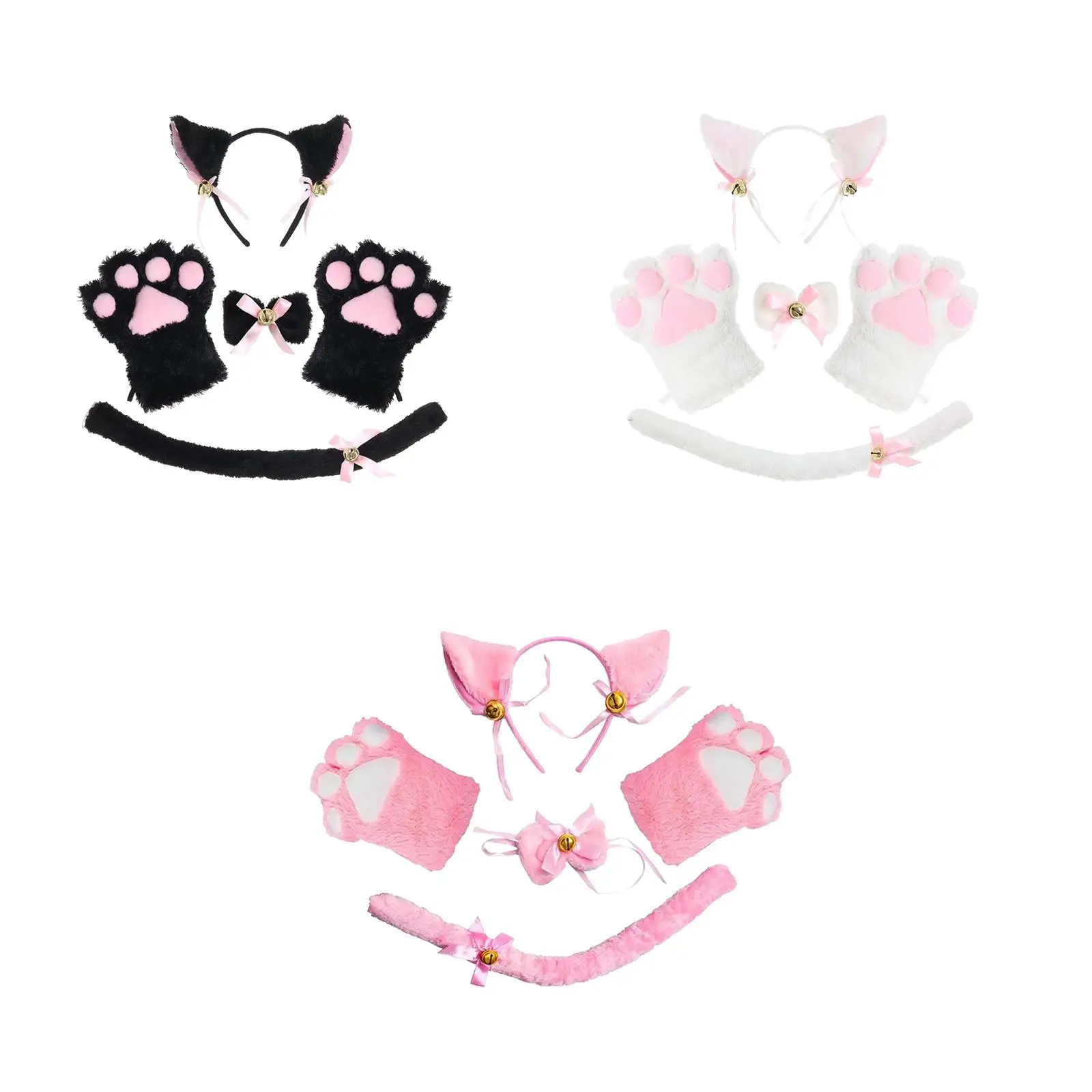 Cat Costume Cosplay Furry Plush Tail Props Headwear Halloween Children Gifts