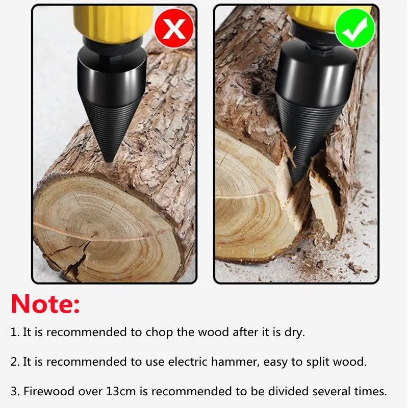 32mm Firewood Chop Splitter Wood Drill Bit Splitting Tool Heavy Duty Electric Drill Screw Removable Cone Driver Hex/Square/Round