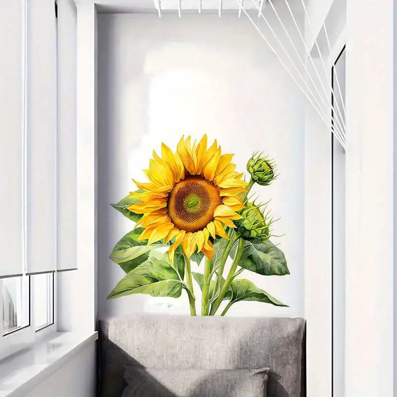 Sunflower Wall Sticker Flower Bedroom Living Room Sofa Background Decorative Wallpaper Home Bathroom Toilet Decor AA235