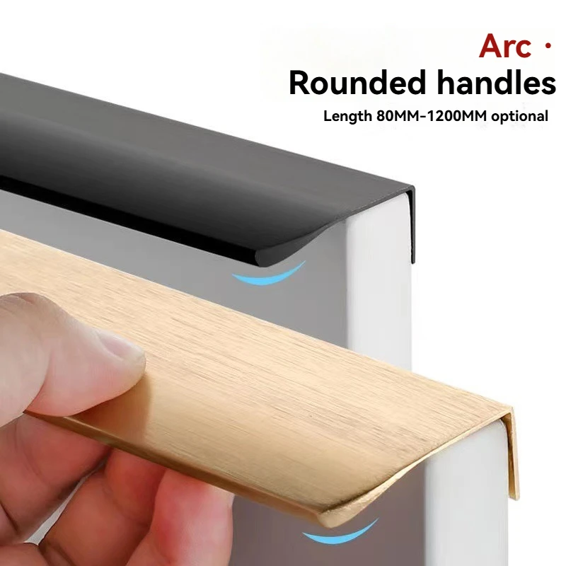 80-1200mm Aluminum Invisible Cabinet Handles,Edge-Sealed Drawer Pulls, Modern Curved Wardrobe Door Handles for Kitchen Furniture