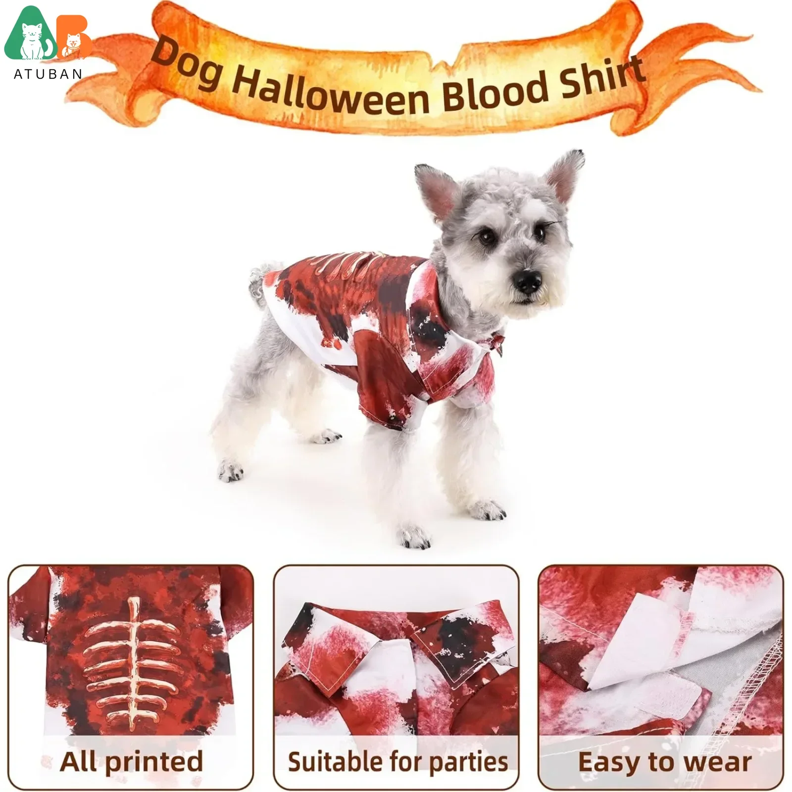 Scary Dog Clothes,Dog Outfit Horror Splashes of Blood Grunge for Dogs,Scary Dog Shirts Dress Up for Halloween Cosplay Apparel